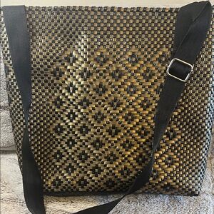 Chic Black and Gold Woven Tote Bag